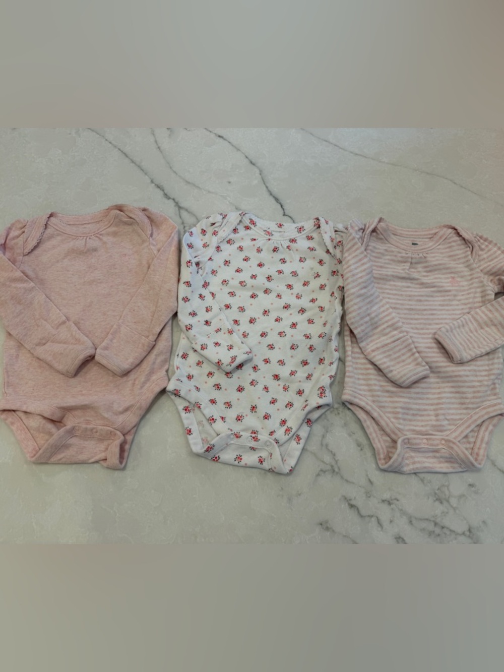 3pack - Baby Gap Pink Floral & Solid Long-Sleeve Baby Bodysuits